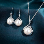 High-End Elegant Pearl & Crystal Drop Earrings Necklace Set for Women