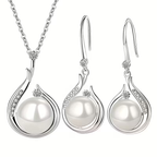 High-End Elegant Pearl & Crystal Drop Earrings Necklace Set for Women